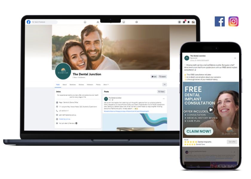 The Dental Junction social advertising example featuring a dental implant consultation